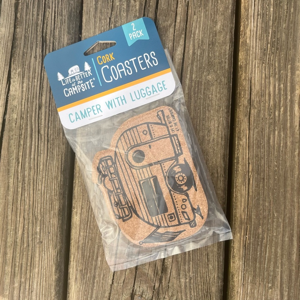 CORK COASTERS 2 PACK CAMPER WITH LUGGAGE NWT